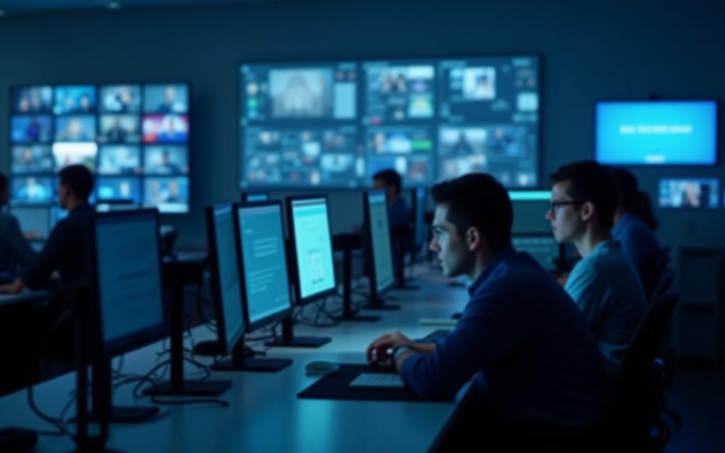 Photo showing journalists working diligently in the Bharat News Network newsroom.
